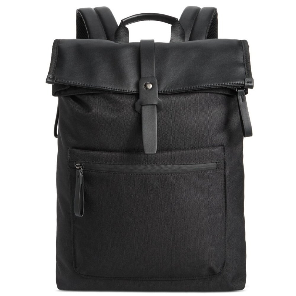 Alfani Men's Roll Top Backpack Black One Size  Travel, Office, Commute Modern